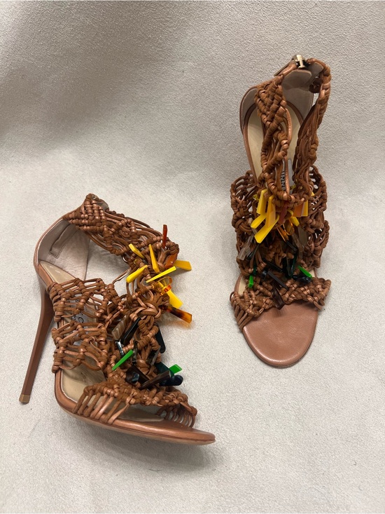 Jimmy Choo Shoes - Jimmy Choo Braided “Iris” Brown Tropical Embellished Sandals